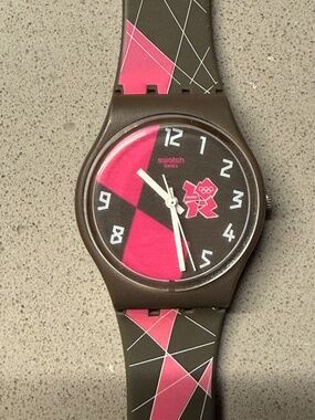 Swatch London Olympics 2012 Gent Watch - Brown/Pink GZ266 - New in Box